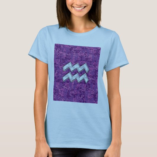 Aquarius Zodiac-symbool op roze digitale camouflag T-shirt (Voorkant)