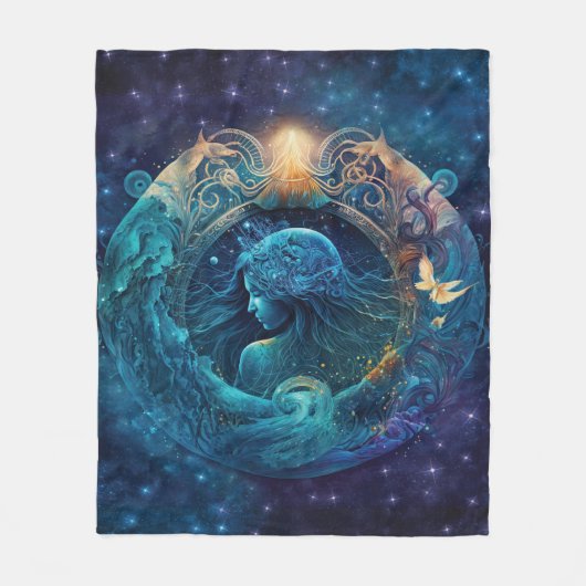 Aquarius Zodiac Teken Waterverf Ontwerp Fleece Deken (Voorkant)