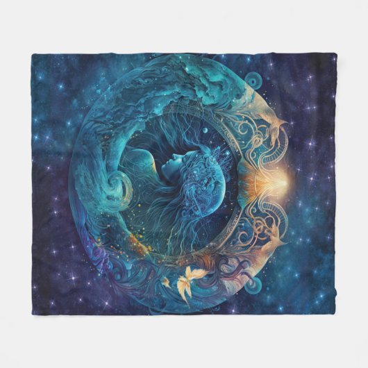 Aquarius Zodiac Teken Waterverf Ontwerp Fleece Deken (Voorkant (Horizontaal))