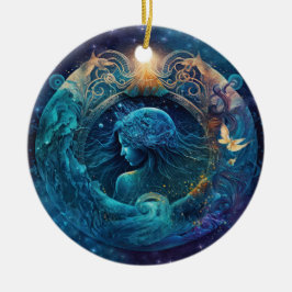 Aquarius Zodiac Teken Waterverf Ontwerp Keramisch Ornament