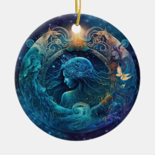 Aquarius Zodiac Teken Waterverf Ontwerp Keramisch Ornament
