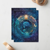 Aquarius Zodiac Teken Waterverf Ontwerp Notitiekaartje (Voorkant / Achterkant in situ)