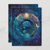 Aquarius Zodiac Teken Waterverf Ontwerp Notitiekaartje (Voorkant / Achterkant)