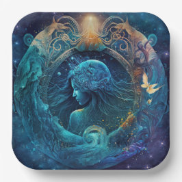 Aquarius Zodiac Teken Waterverf Ontwerp Papieren Bordje