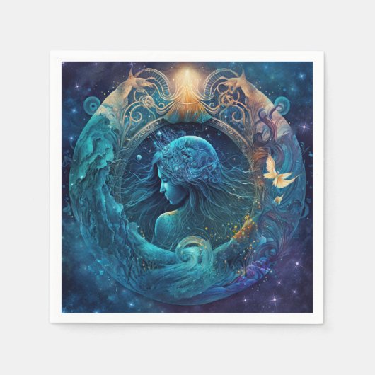 Aquarius Zodiac Teken Waterverf Ontwerp Servet (Voorkant)