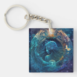 Aquarius Zodiac Teken Waterverf Ontwerp Sleutelhanger