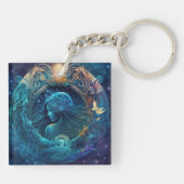 Aquarius Zodiac Teken Waterverf Ontwerp Sleutelhanger (Achterkant)