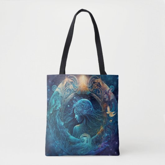 Aquarius Zodiac Teken Waterverf Ontwerp Tote Bag (Voorkant)