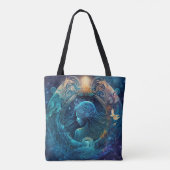Aquarius Zodiac Teken Waterverf Ontwerp Tote Bag (Achterkant)