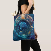 Aquarius Zodiac Teken Waterverf Ontwerp Tote Bag (Dichtbij)