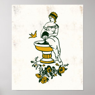 Aquarius Zodiac Toile Art w/A Vrouw met water Poster