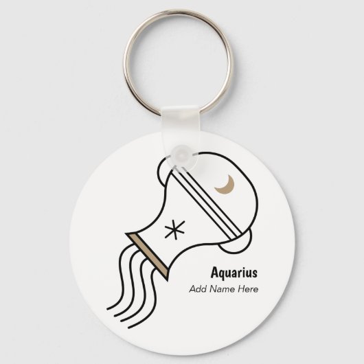 Aquarius zodiac verjaardag zwart goud sleutelhanger (Voorkant)