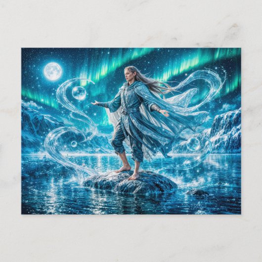Aquarius Zodiac with Moonlit Water Mage and Celest Briefkaart (Voorkant)
