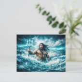 Aquarius Zodiac with Trident Warrior in Stormy Oce Briefkaart (Staand voorkant)