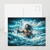 Aquarius Zodiac with Trident Warrior in Stormy Oce Briefkaart (Voorkant / Achterkant)
