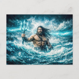Aquarius Zodiac with Trident Warrior in Stormy Oce Briefkaart