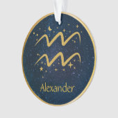 Aquarius zodiasymbool gouden sterren gepersonalise ornament (voorkant)
