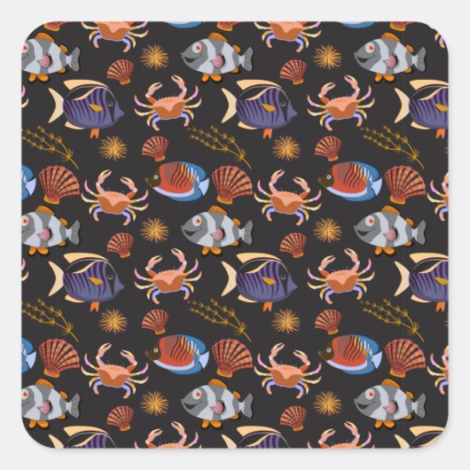 Aquatic animals pattern | ocean underwater life 11 vierkante sticker (Voorkant)