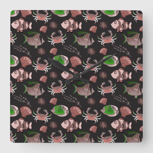 Aquatic animals pattern | ocean underwater life 12 vierkante klok (Voorkant)
