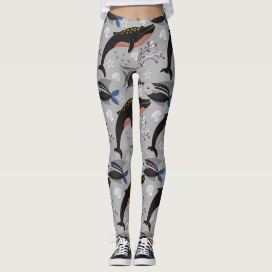 Aquatic animals pattern | ocean underwater life 23 leggings (Voorkant)