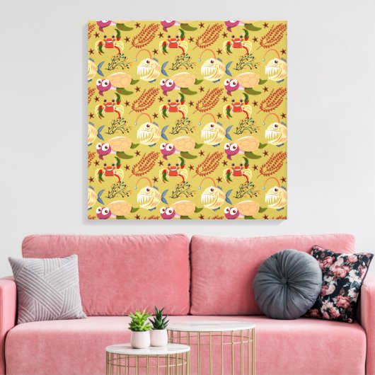 Aquatic animals pattern | ocean underwater life 31 canvas afdruk (Insitu (Woonkamer))