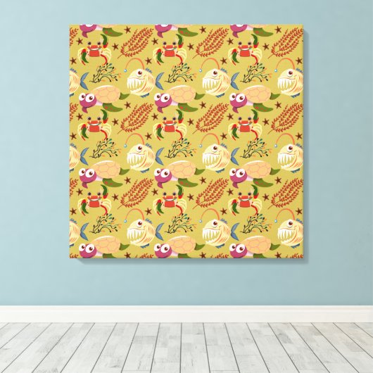 Aquatic animals pattern | ocean underwater life 31 canvas afdruk (Insitu (Houten vloer))