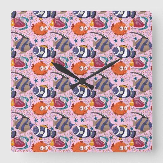 Aquatic animals pattern | ocean underwater life 39 vierkante klok (Voorkant)