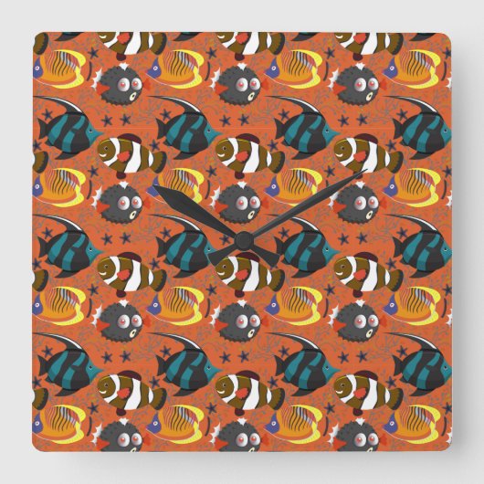 Aquatic animals pattern | ocean underwater life 42 vierkante klok (Voorkant)