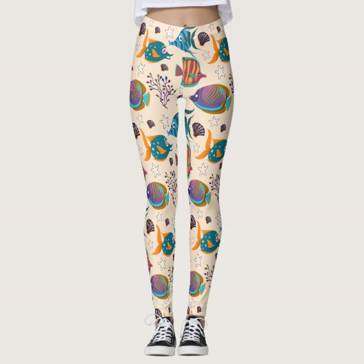 Aquatic animals pattern | ocean underwater life 5 leggings (Voorkant)