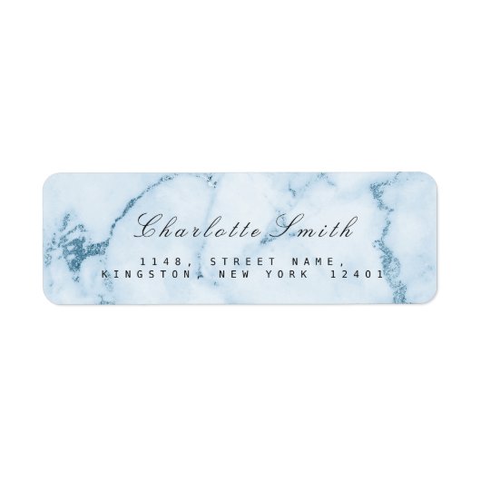 Aquatic Blauw Grijs Marmer Retouradres Labels (Voorkant)