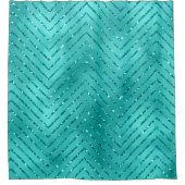 Aquatic Blue Metallic Crystal Chevron Glas Douchegordijn (Voorkant)