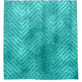 Aquatic Blue Metallic Crystal Chevron Glas Douchegordijn