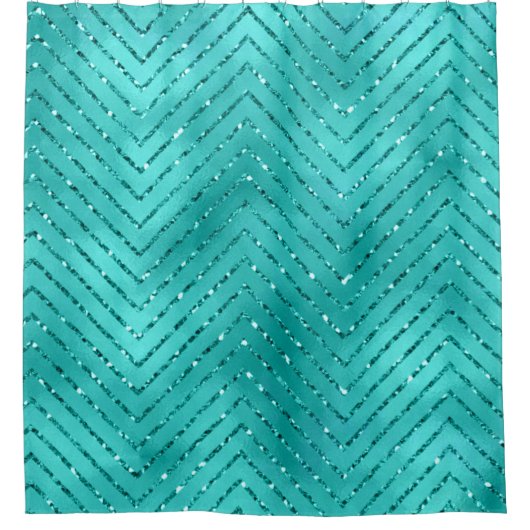 Aquatic Blue Metallic Crystal Chevron Glas Douchegordijn (Voorkant)
