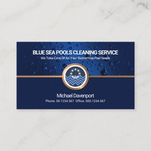 Aquatic Blue Waters Gold Border Swimming Pool Visitekaartje (Voorkant)