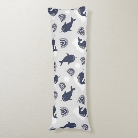 Aquatic Boho Narwhals onder de Zee Boys Room Lichaamskussen (Voorkant Verticaal)