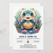 Aquatic Boho Whimsy Turtle Boy Verjaardag Kaart (Voorkant / Achterkant)