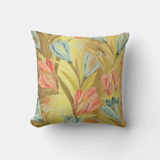 Aquatic Crocus Lila Goud Glanzende Orchidee Bloeme Kussen (Voorkant)