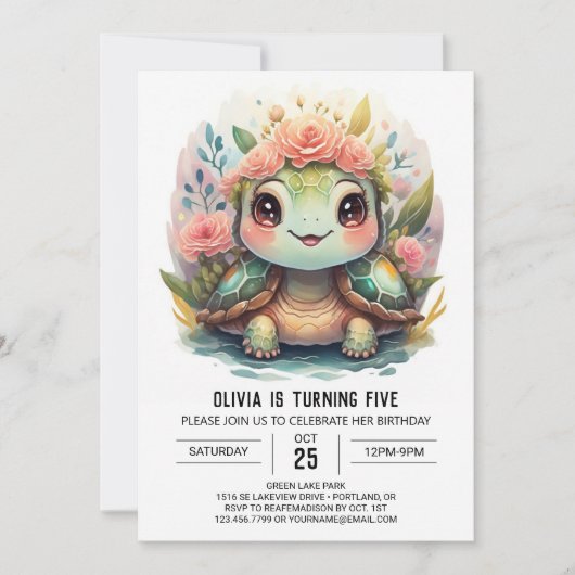 Aquatic Custom Turtle Meisje Verjaardag Kaart (Voorkant)