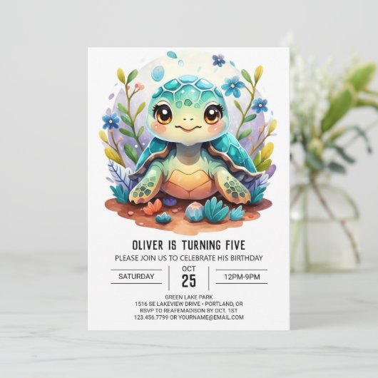 Aquatic Digitale Whimsy Turtle Jongen Verjaardag Kaart (Staand voorkant)