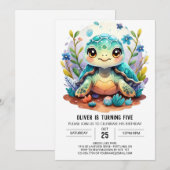 Aquatic Digitale Whimsy Turtle Jongen Verjaardag Kaart (Voorkant / Achterkant)