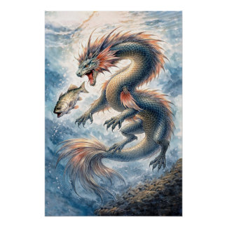 Aquatic Dragon Fishing Perfect Poster