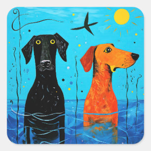 Aquatic Duo of Joy beroemd gemaakt door Surreal Co Vierkante Sticker