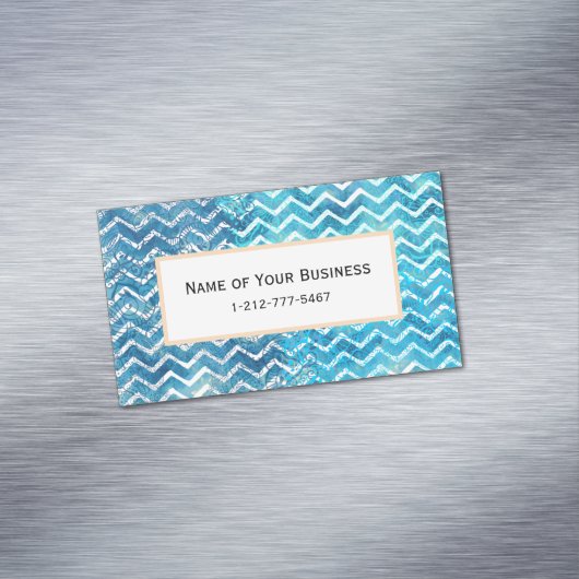 Aquatic Fantasy Blue en Aqua Chevron ZigZags Magnetisch Visitekaartje (Voorbeeld)
