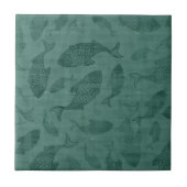 Aquatic Fish Stencil Art Teal Bokeh Pattern Tegeltje (Voorkant)