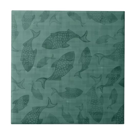 Aquatic Fish Stencil Art Teal Bokeh Pattern Tegeltje (Voorkant)