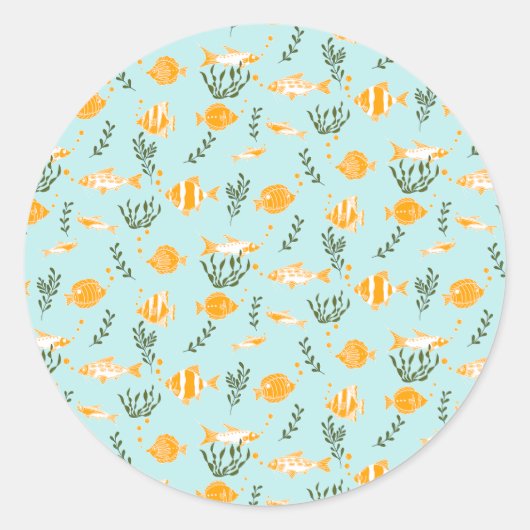 Aquatic Fishes Pattern Design Ronde Sticker (Voorkant)