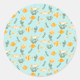 Aquatic Fishes Pattern Design Ronde Sticker