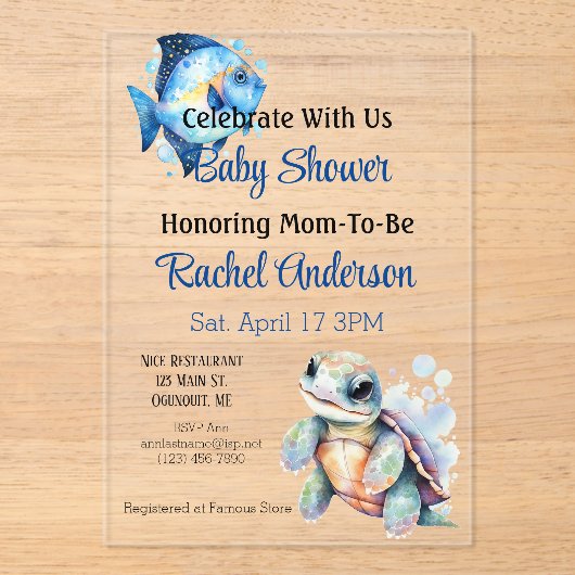 Aquatic Friends Baby shower Invitation Acryl Uitnodigingen (Voorkant)