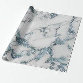 Aquatic Gray Glitter Blue Marble Shiny Glam Cadeaupapier (Uitgerold)