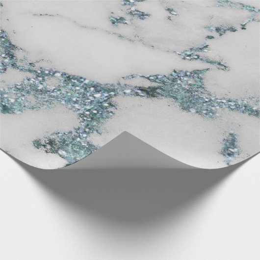 Aquatic Gray Glitter Blue Marble Shiny Glam Cadeaupapier (Hoek)